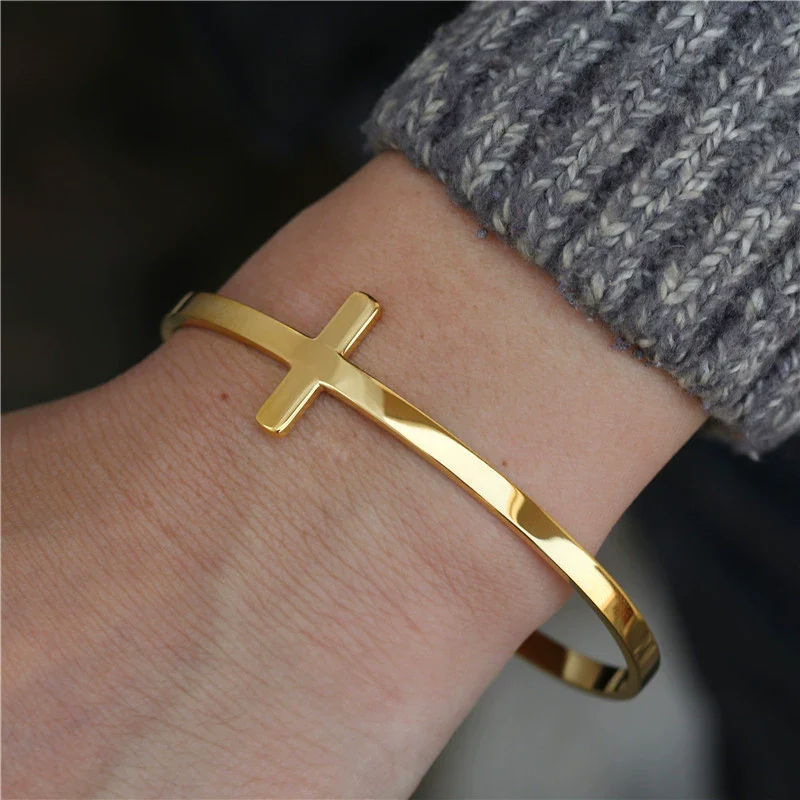 Wholesale Hiphop Jewelry Titanium Steel Geometric Open Cross Bracelet Unisex Simple Style - Image 2