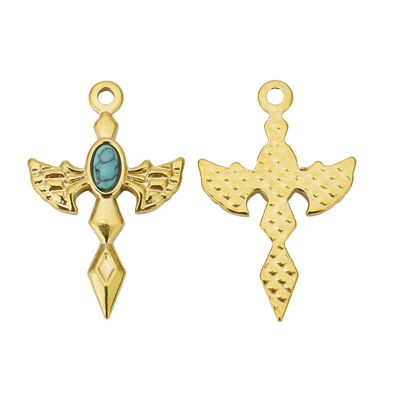Wholesale Hiphop Stainless Steel Angel Wing Cross Pendant With Electroplating Treatment And Natural Zircon For Female - Image 9
