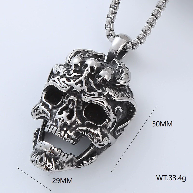 Wholesale Hiphop Street Necklace Titanium Steel Retro Exaggerated Skull Punk Style Geometric Polished - Image 20