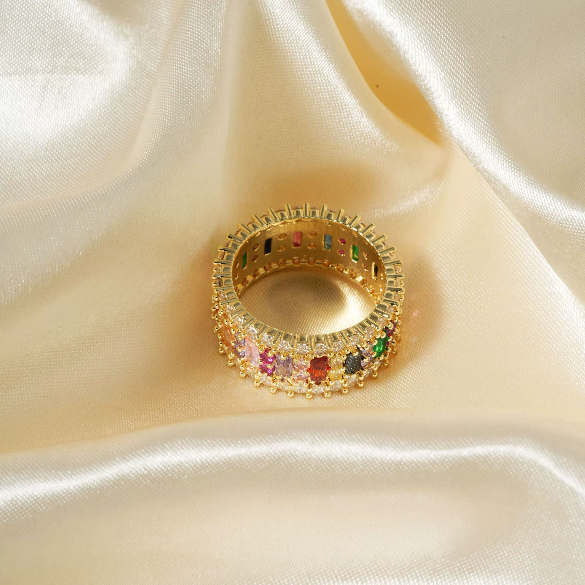 Wholesale Hiphop Style Geometric Copper Inlaid Zircon Electroplated Ring - Image 3