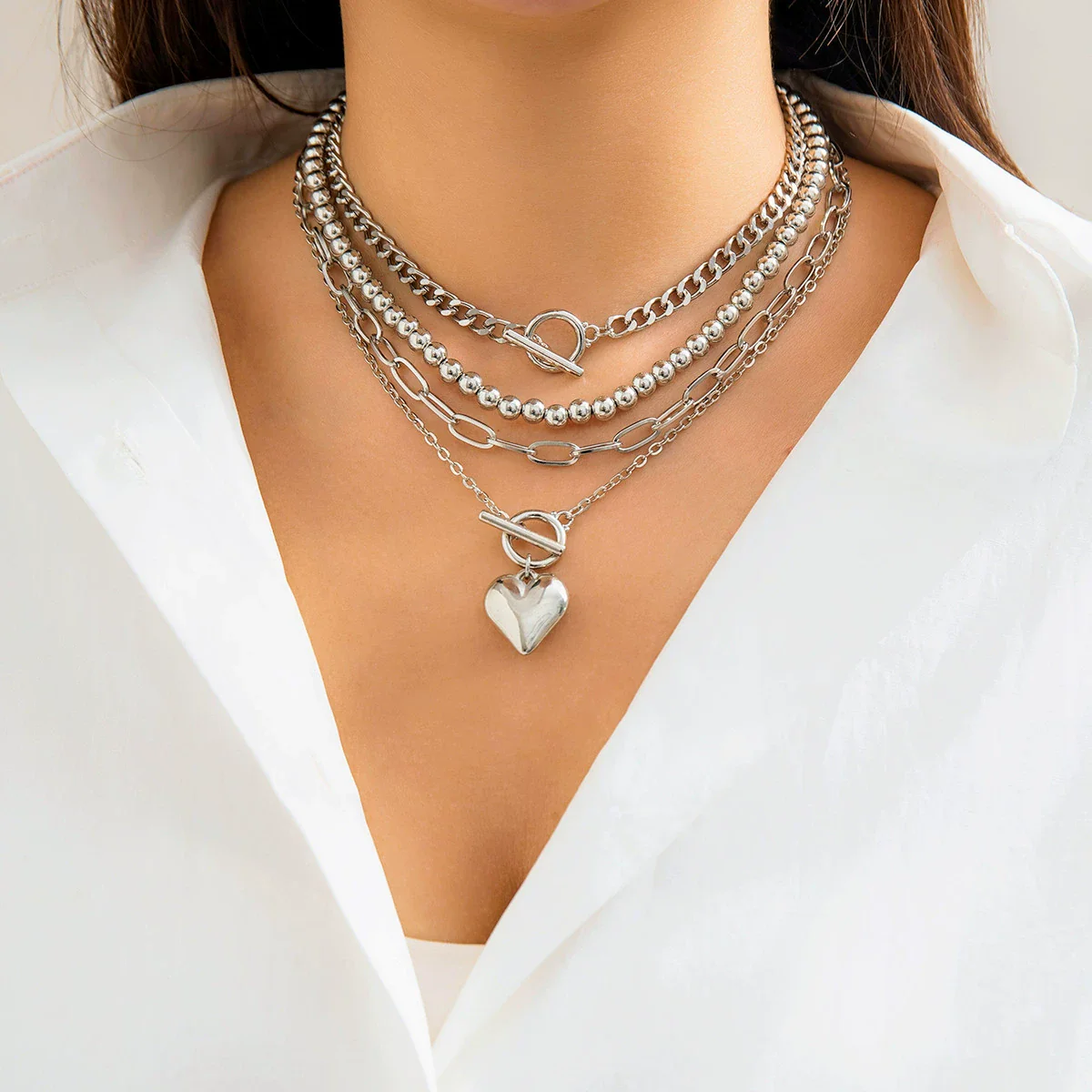 Wholesale Hiphop Style Heart Shaped Beaded Alloy And Iron Necklace For Women - Image 7