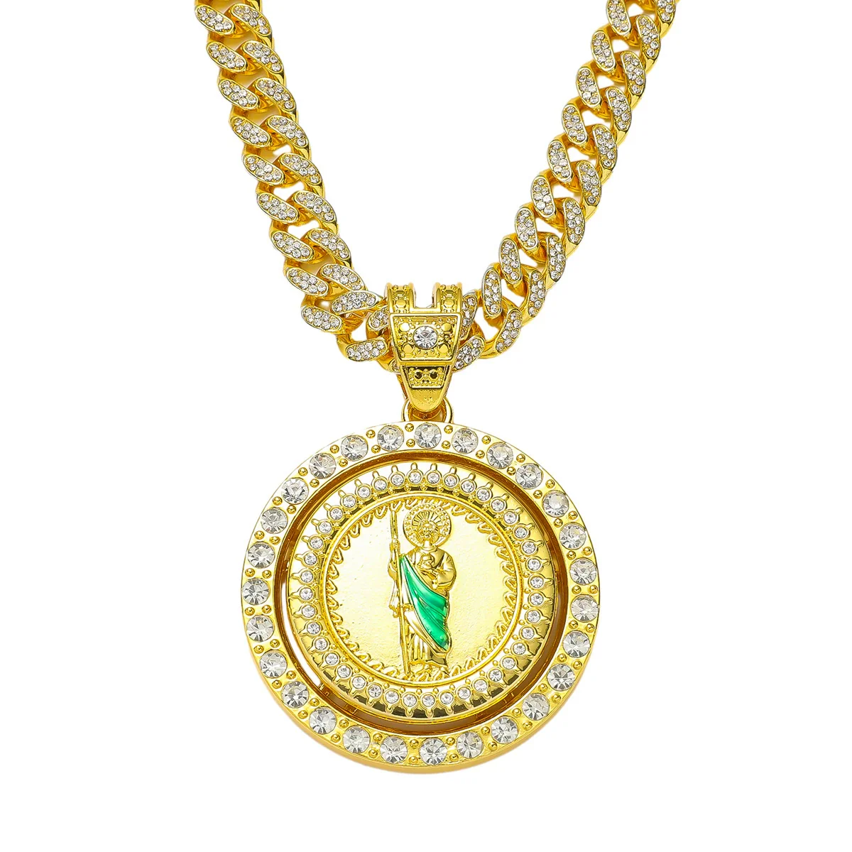 Wholesale Hiphop Style Religious Rotation Statue Pendant Necklace Alloy Material Electroplating Treatment Cuban Chain Style For Men - Image 5