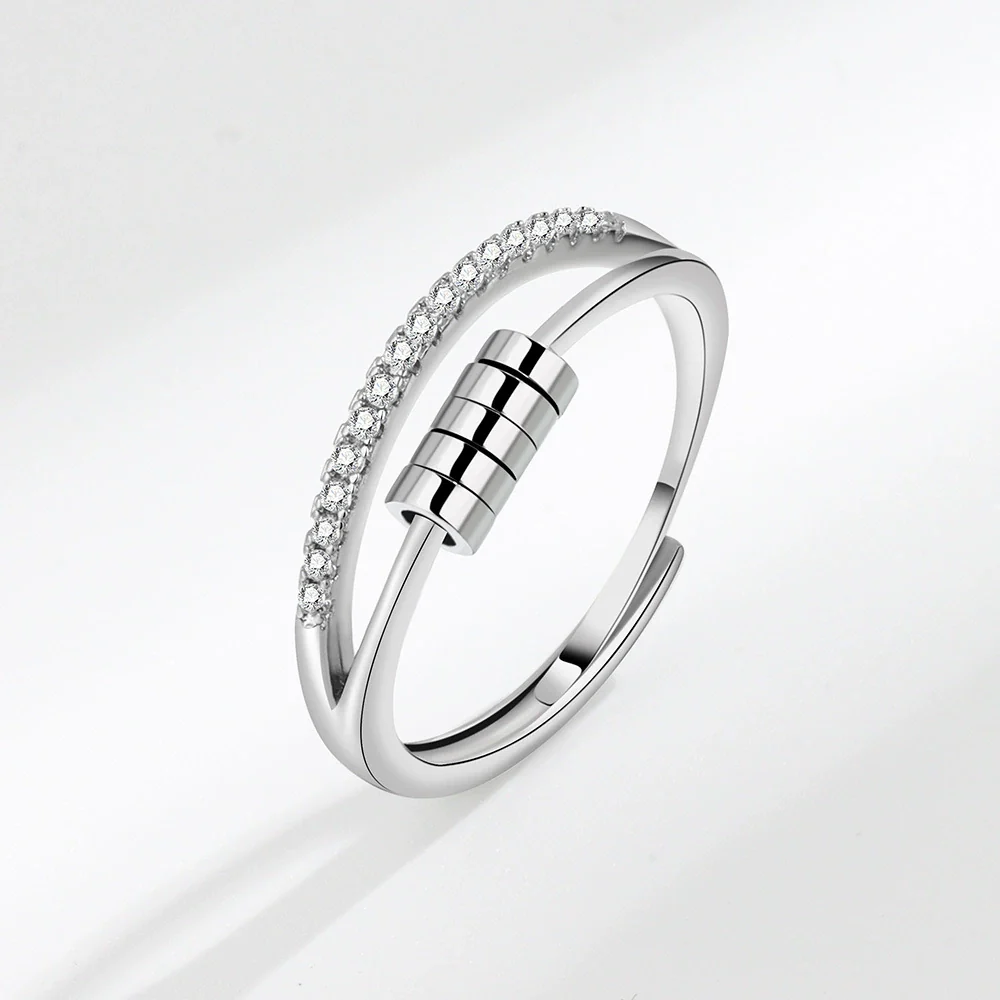 Wholesale Hipster Hip Hop Rotating Personality Ring S925 Sterling Silver Geometric Fivering Zircon Electroplated - Image 6