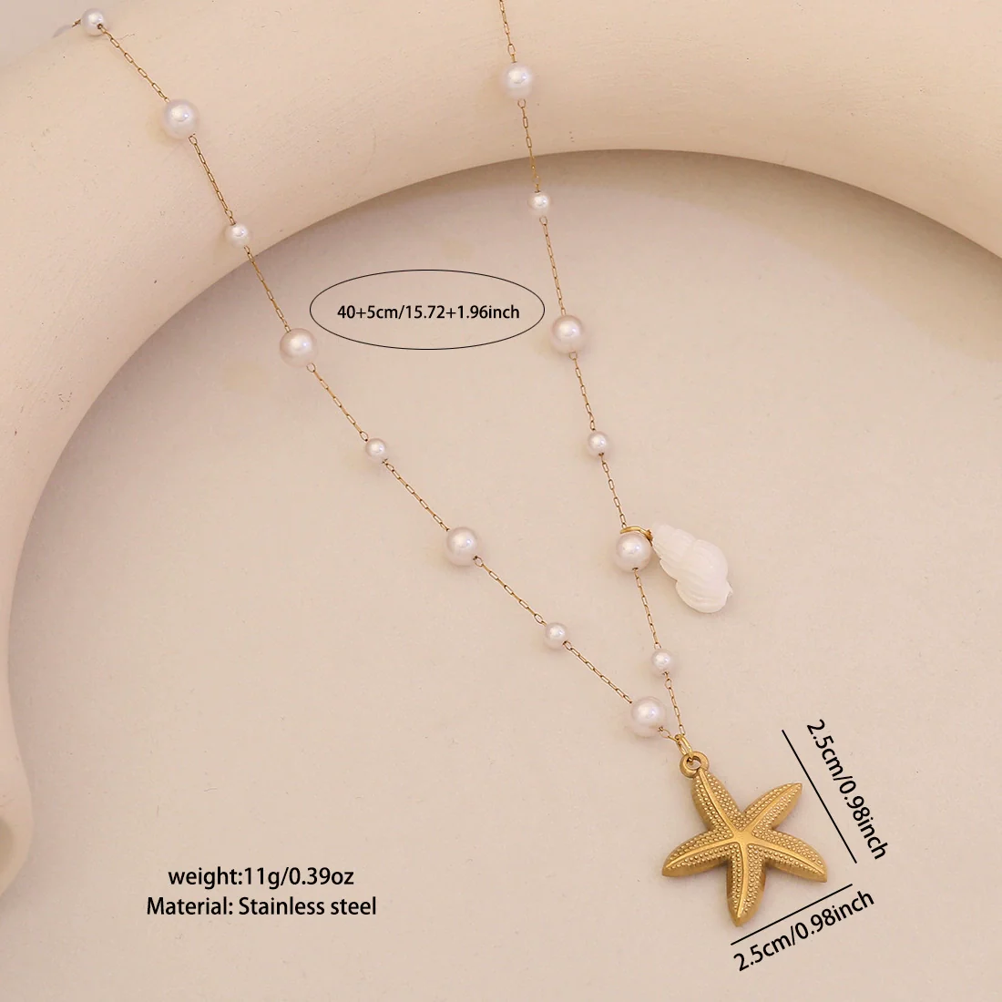 Wholesale Imitation Pearl Necklace With Ocean Shell Starfish Turtle Pendant Stainless Steel Animal Zodiac Jewelry - Image 7
