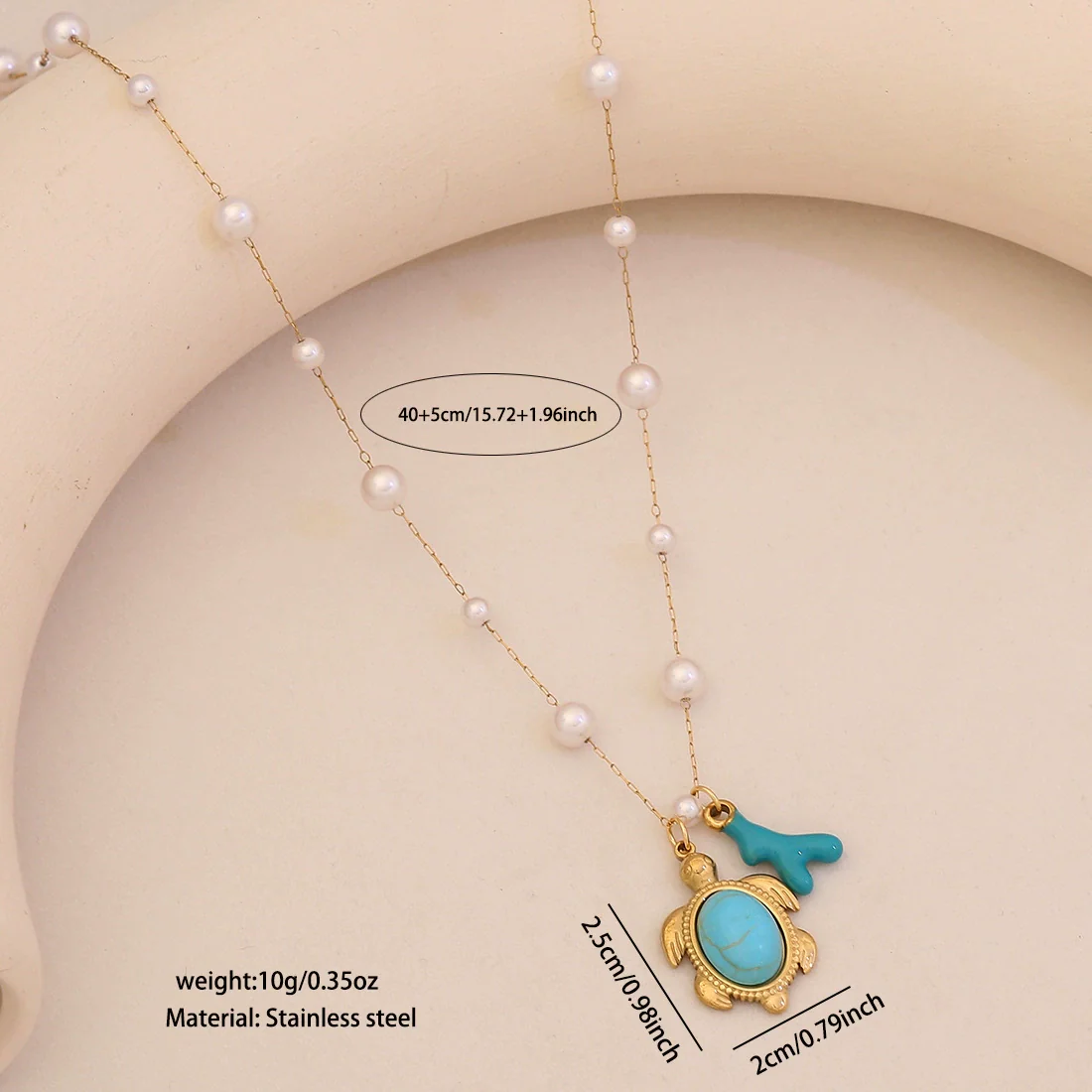 Wholesale Imitation Pearl Necklace With Ocean Shell Starfish Turtle Pendant Stainless Steel Animal Zodiac Jewelry - Image 8