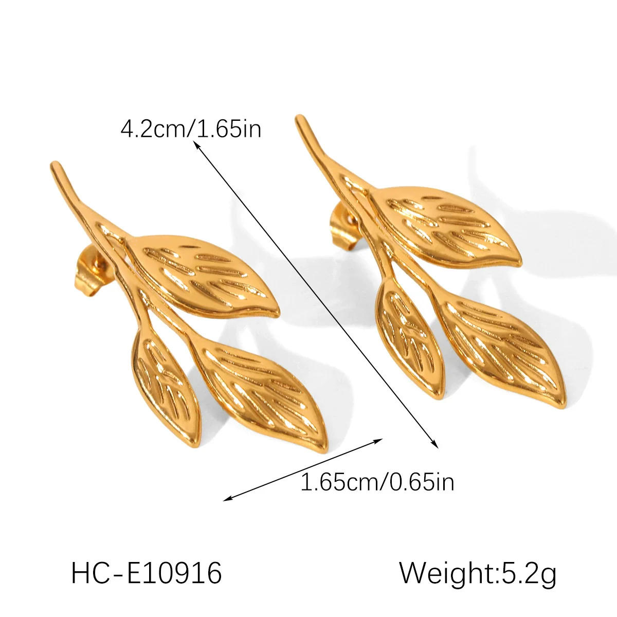 Wholesale Ins Style 18K Gold Electroplated Stainless Steel Geometric Leaf Earrings For Women - Image 14
