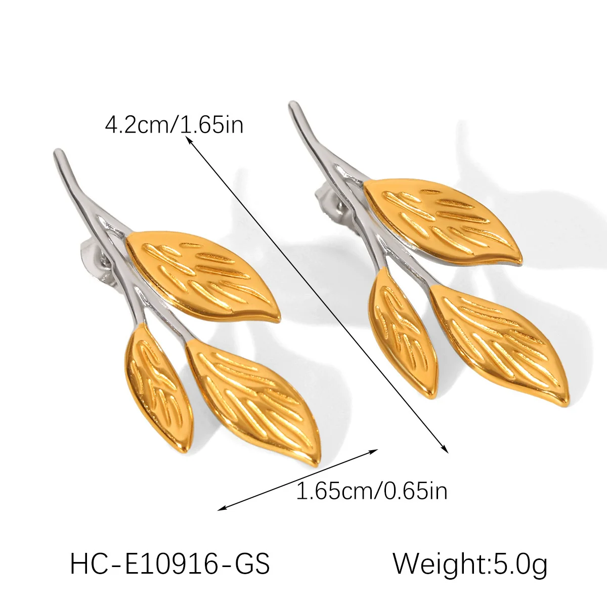 Wholesale Ins Style 18K Gold Electroplated Stainless Steel Geometric Leaf Earrings For Women - Image 15