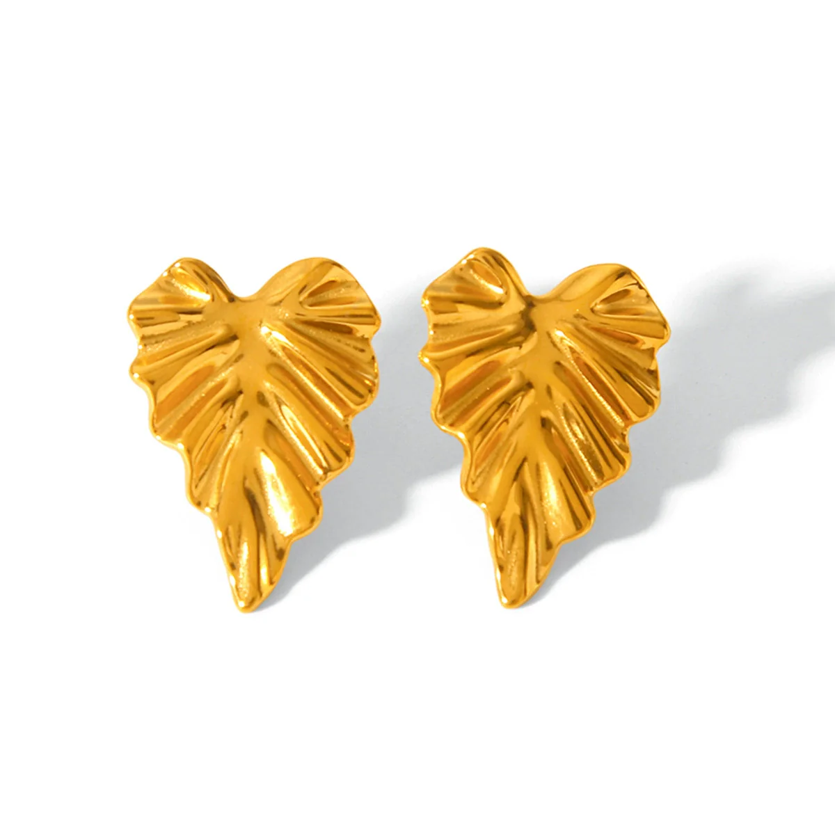 Wholesale Ins Style 18K Gold Electroplated Stainless Steel Geometric Leaf Earrings For Women - Image 5