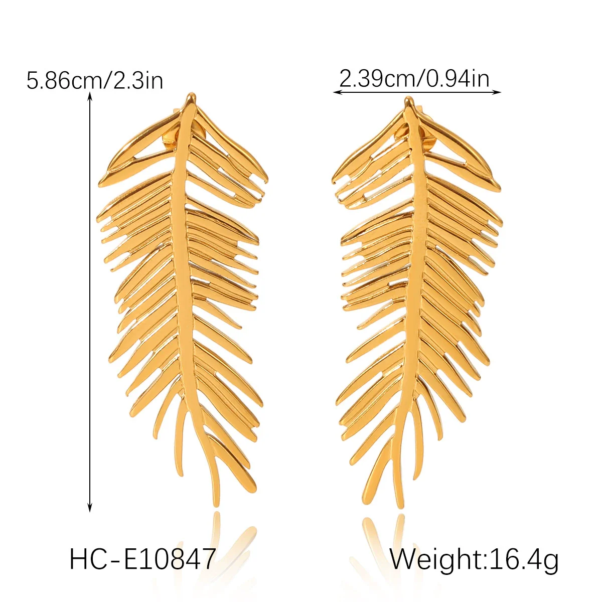 Wholesale Ins Style 18K Gold Electroplated Stainless Steel Geometric Leaf Earrings For Women - Image 7