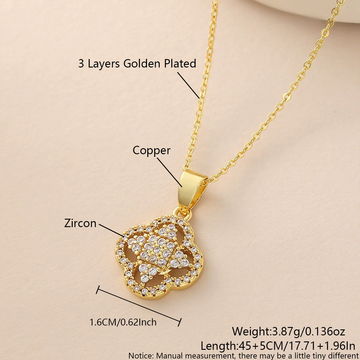 Wholesale Ins Style Copper Electroplated 18K Gold Four Leaf Clover Pendant Necklace And Bracelet Set - Image 6