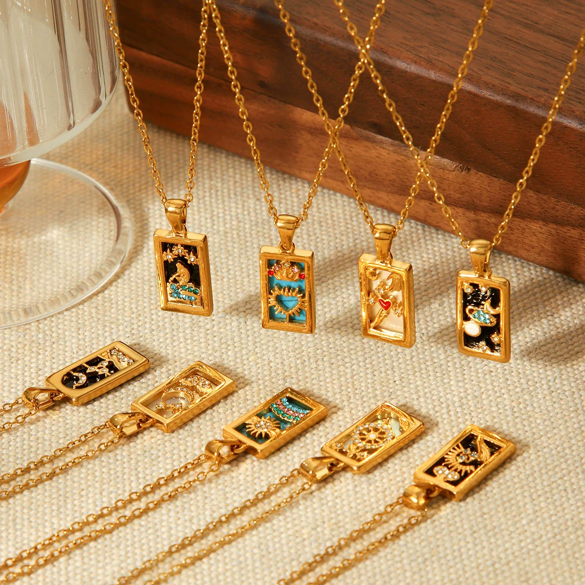 Wholesale Ins Style Diamond Inlaid Stainless Steel Pendant Necklace With Constellation Crown Heart Shape Flowers Cartoon Characters Star Geometric Animals Zodiac Patterns For Women - Image 3
