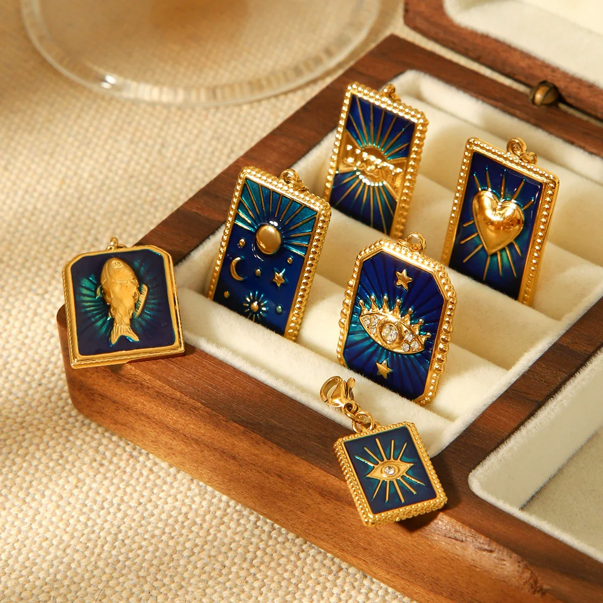 Wholesale Ins Style Dripping Oil Stainless Steel Jewelry Accessories With Star Moon Heart Love Eyes Fish Patterns For Women