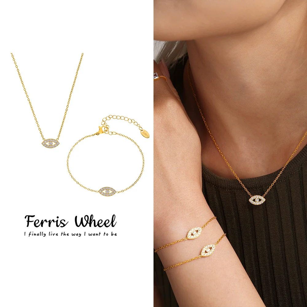 Wholesale Ins Style Ferris Wheel And Devil's Eye Inlaid Zircon Jewelry Set Made Of Titanium Steel And Stainless Steel With Electroplating For Unisex