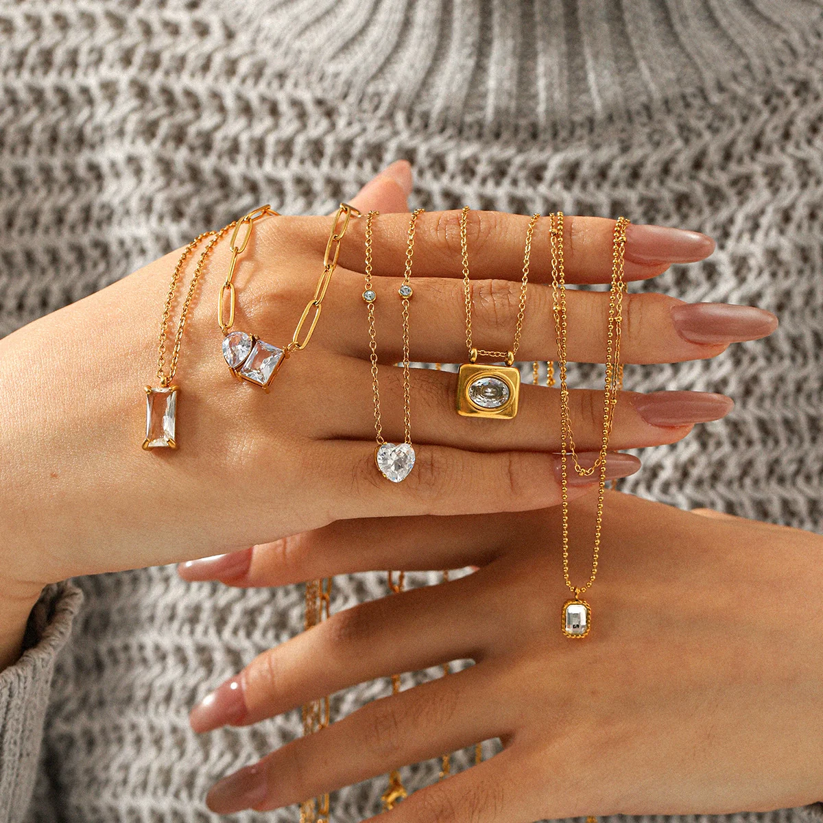Wholesale Ins Style Geometric Zircon Pendant 18K Goldplated Stainless Steel Necklace For Women