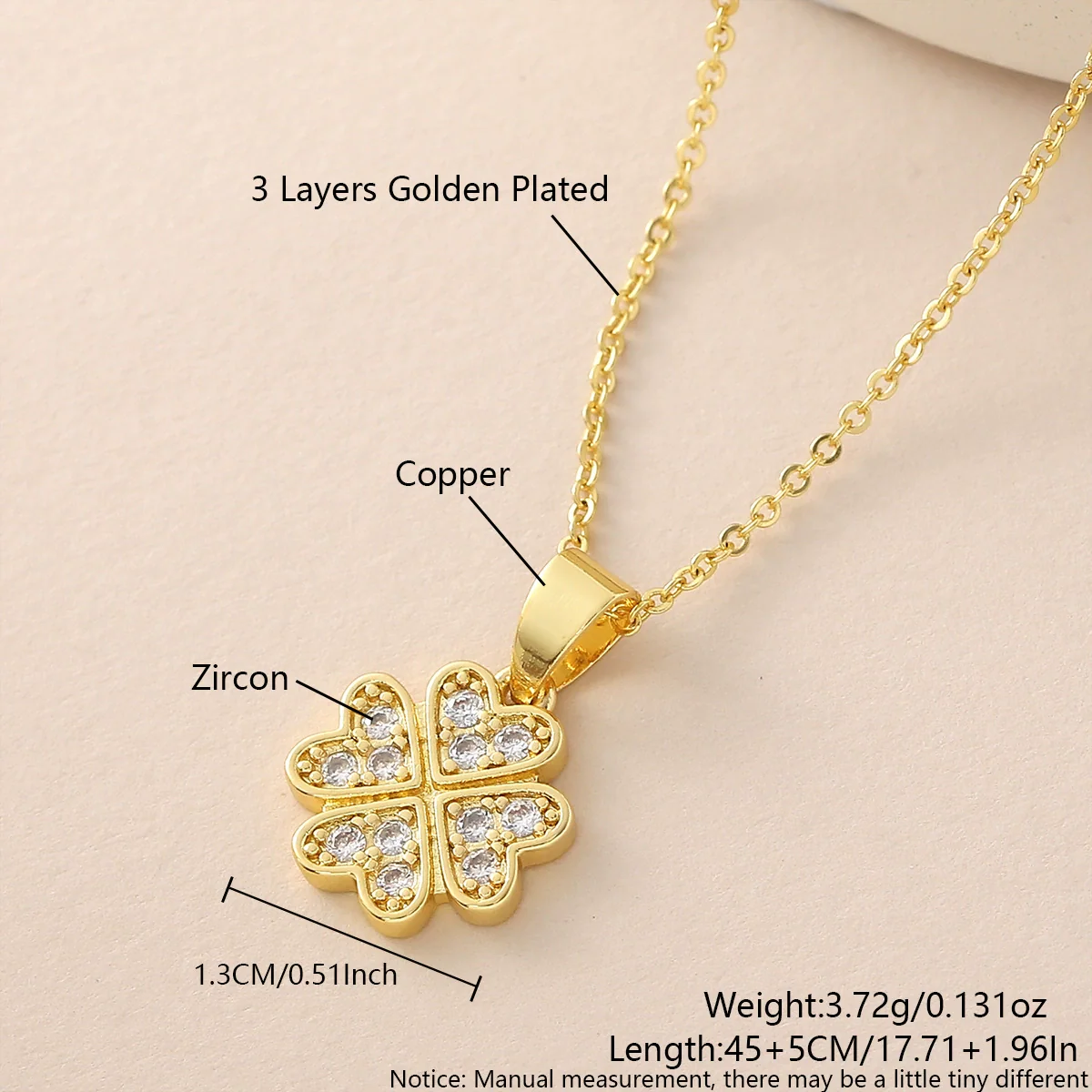 Wholesale Ins Style Goldplated Copper Fourleaf Clover Pendant Necklace With Pullout Bracelet Jewelry Set For Women - Image 6