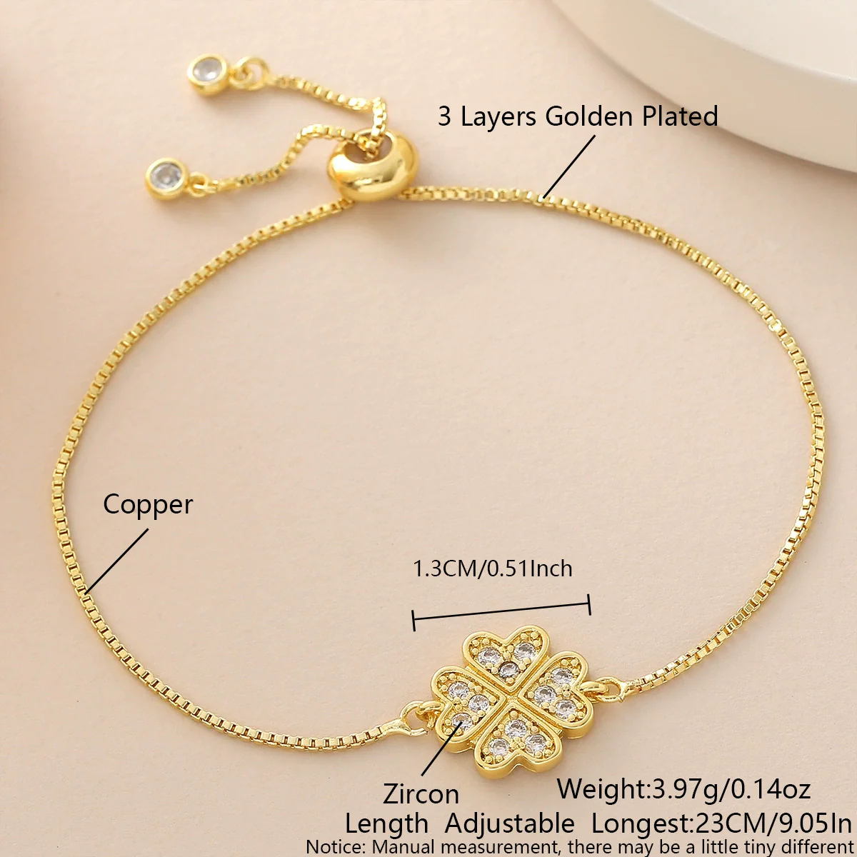 Wholesale Ins Style Goldplated Copper Fourleaf Clover Pendant Necklace With Pullout Bracelet Jewelry Set For Women - Image 7