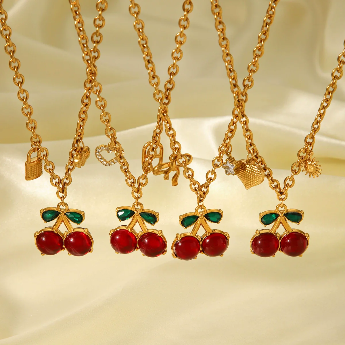 Wholesale Ins Style Stainless Steel Cherry Shaped Fruit Pattern Vacuum Electroplated In Furnace Pendant Necklace For Women - Image 4