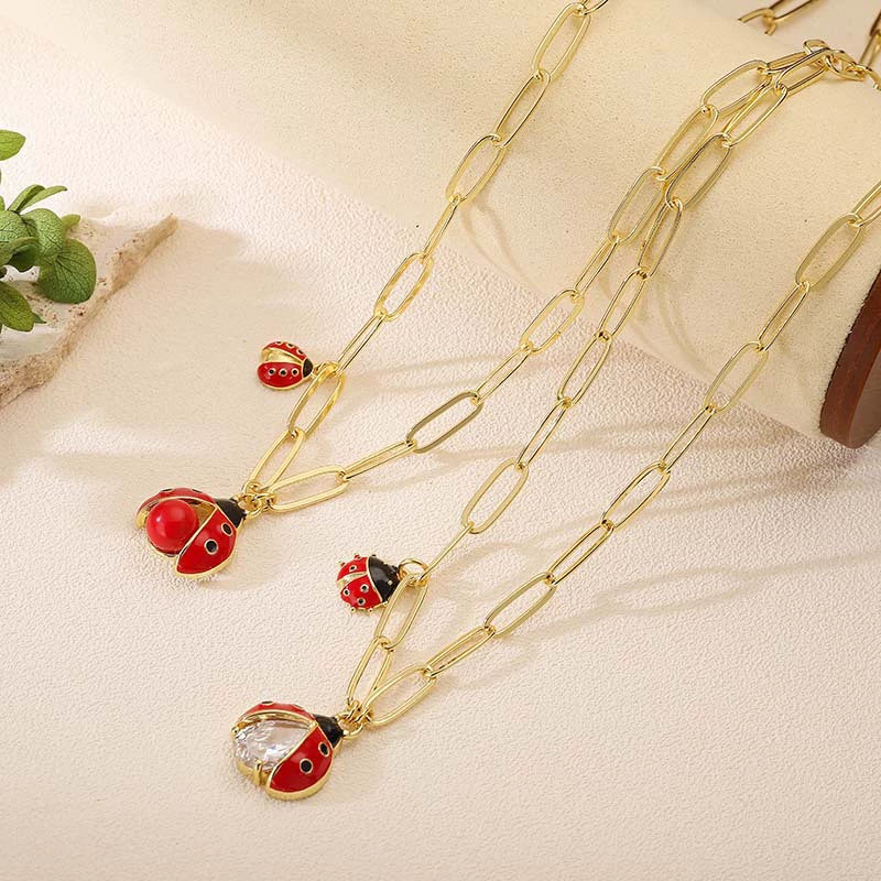 Wholesale Insect Patterned Copper Pendant Necklace With Zirconia For Women Rectangular Chain Style - Image 2