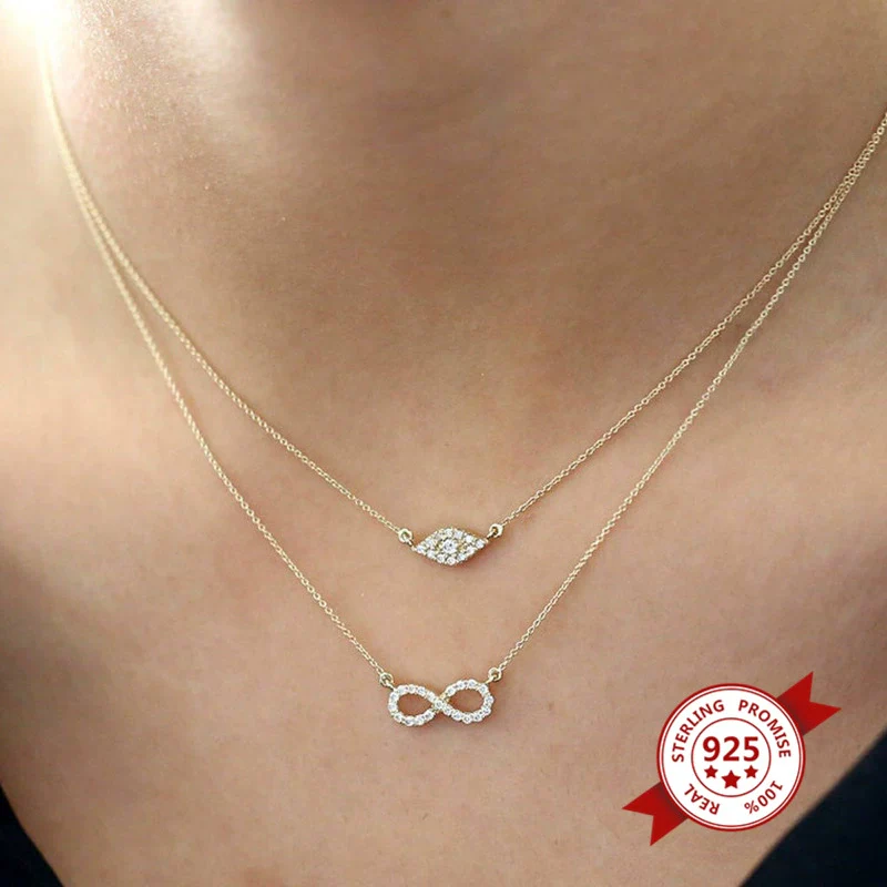 Wholesale Jewelry 925 Silver Devil's Eye Geometric Pendant O Chain Necklace - Image 3