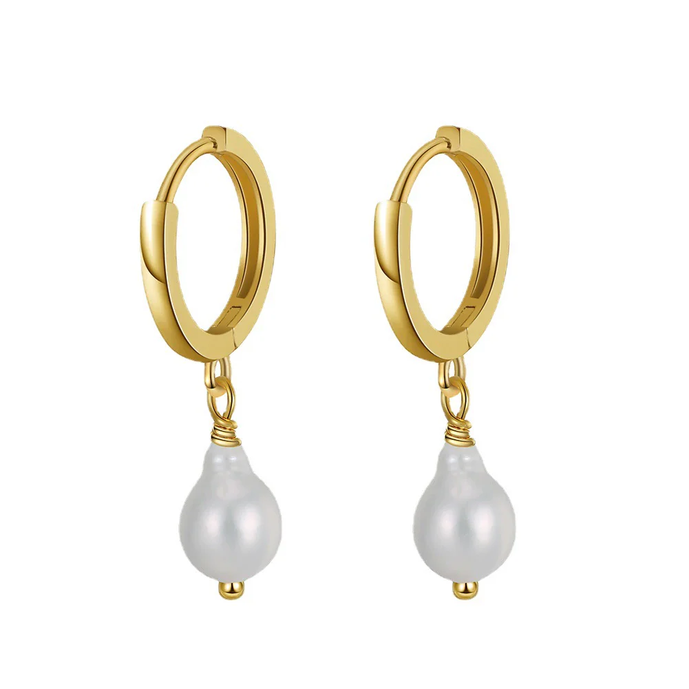 Wholesale Jewelry 925 Sterling Silver Natural Freshwater Pearl Baroque Pipa Beads Earrings Electroplated Geometric Style - Image 3
