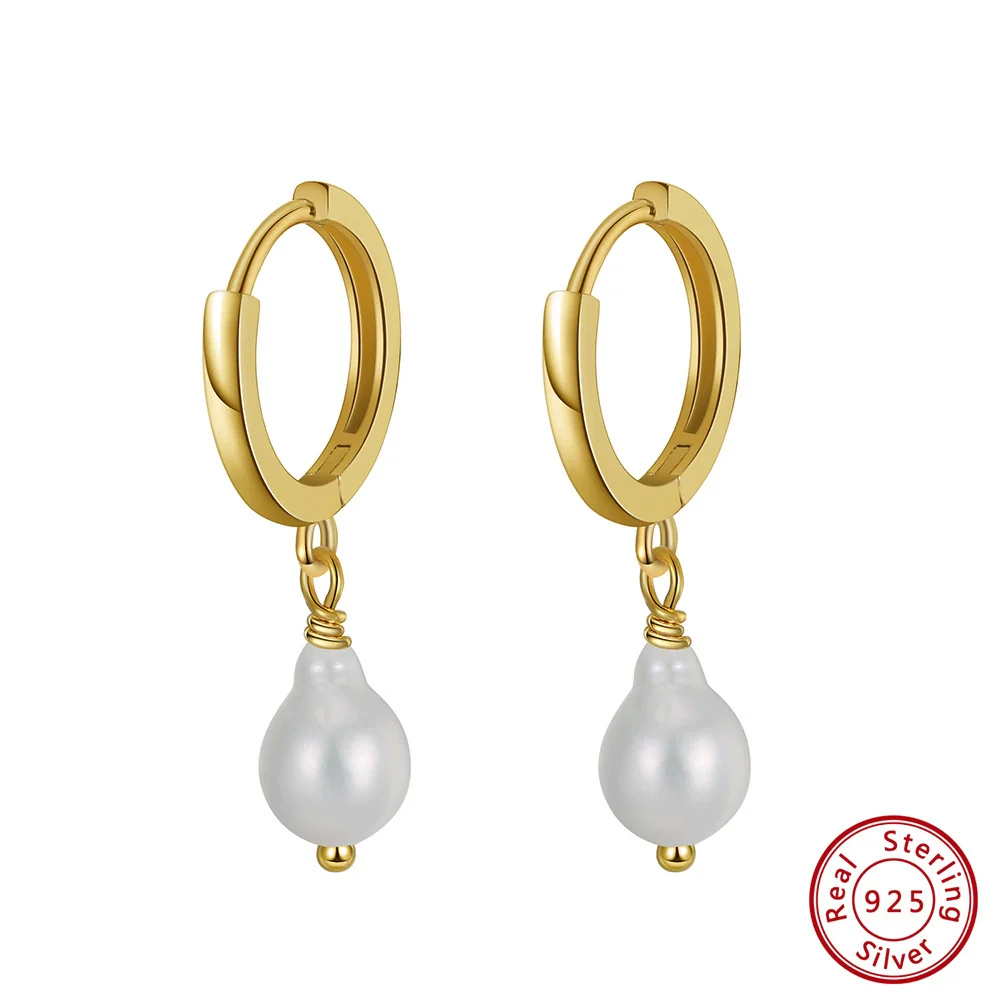 Wholesale Jewelry 925 Sterling Silver Natural Freshwater Pearl Baroque Pipa Beads Earrings Electroplated Geometric Style - Image 4