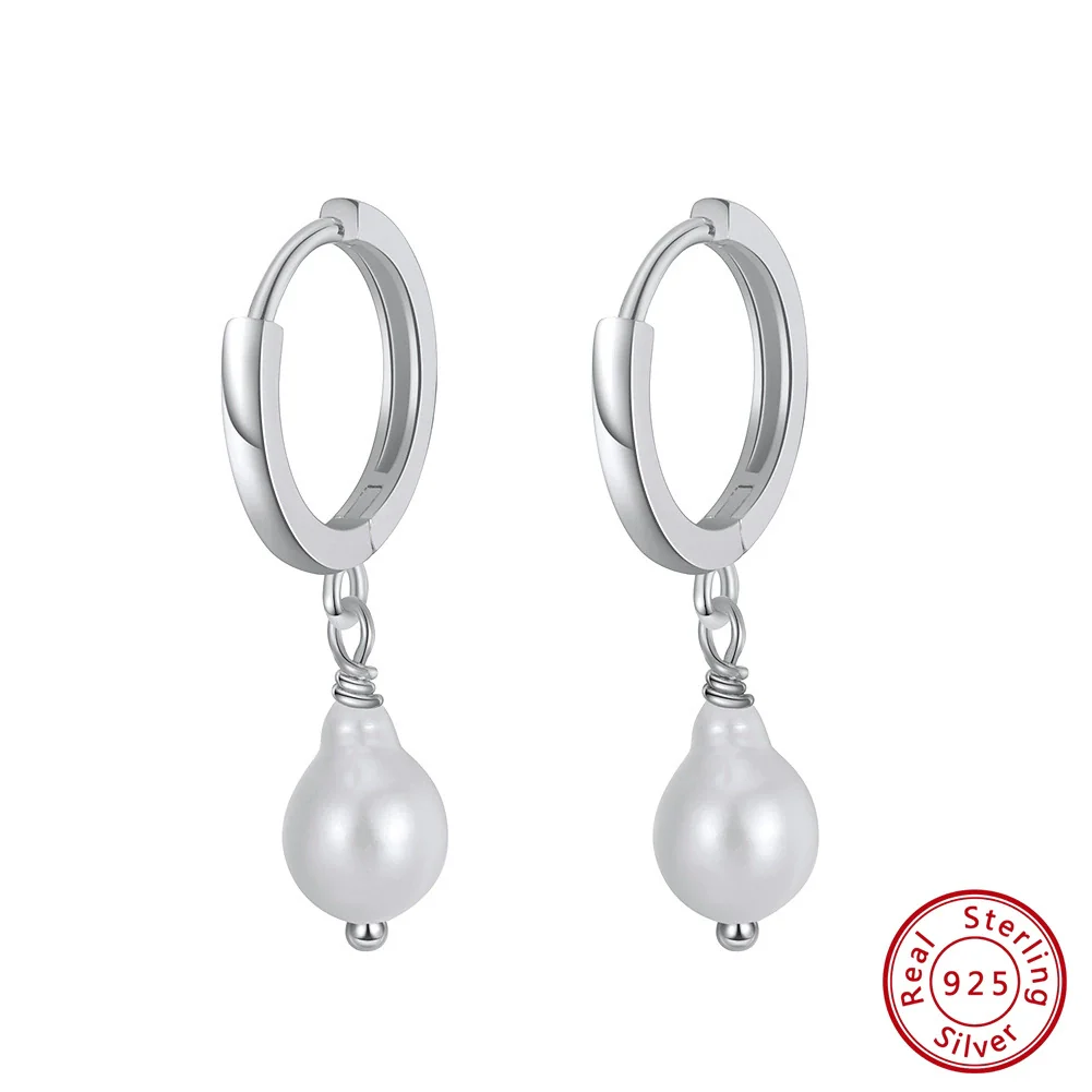 Wholesale Jewelry 925 Sterling Silver Natural Freshwater Pearl Baroque Pipa Beads Earrings Electroplated Geometric Style - Image 5