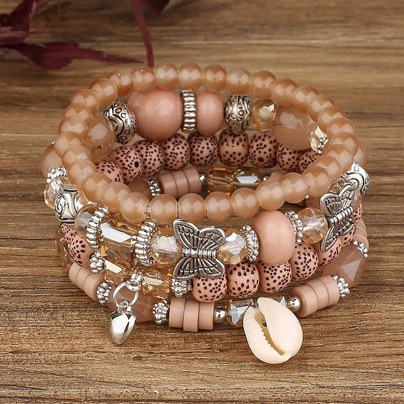 Wholesale Jewelry Alloy Geometric Bohemian Style Love Conch Pendant Multilayer Bead Accessories For Women With Electroplating - Image 3