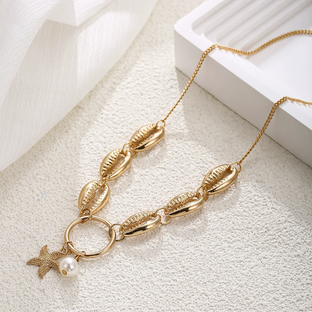 Wholesale Jewelry Alloy Geometric Conch Pendant Long Necklace For Girls - Image 2