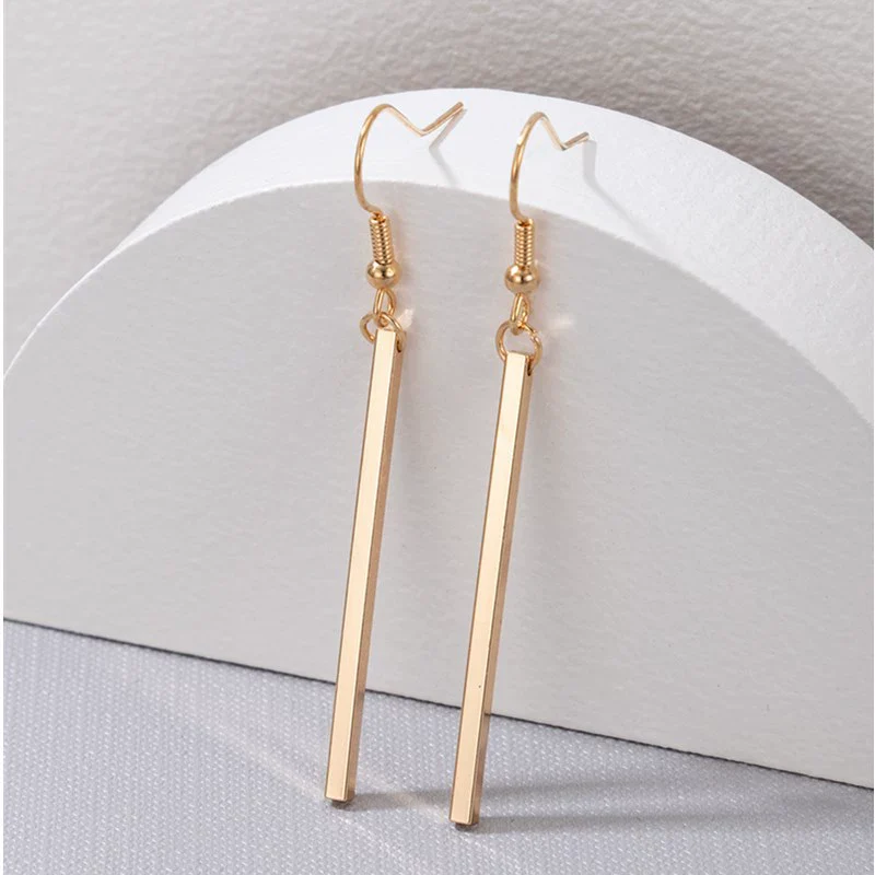 Wholesale Jewelry Alloy Geometric Rectangular Stick Ear Hook Earrings For Women Electroplated - Image 2