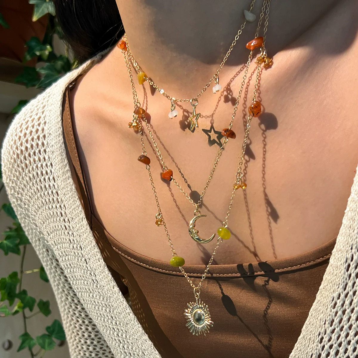 Wholesale Jewelry Bohemian Geometric Copperclad Iron And Alloy Beaded Clavicle Chain With Electroplating - Image 3