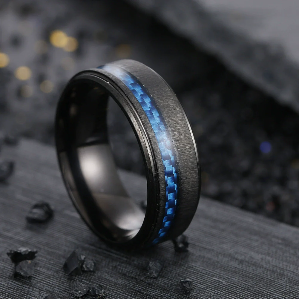 Wholesale Jewelry Brushed Matte Ring And Bracelet For Men Carbon Fiber Titanium Steel Geometric Style - Image 4