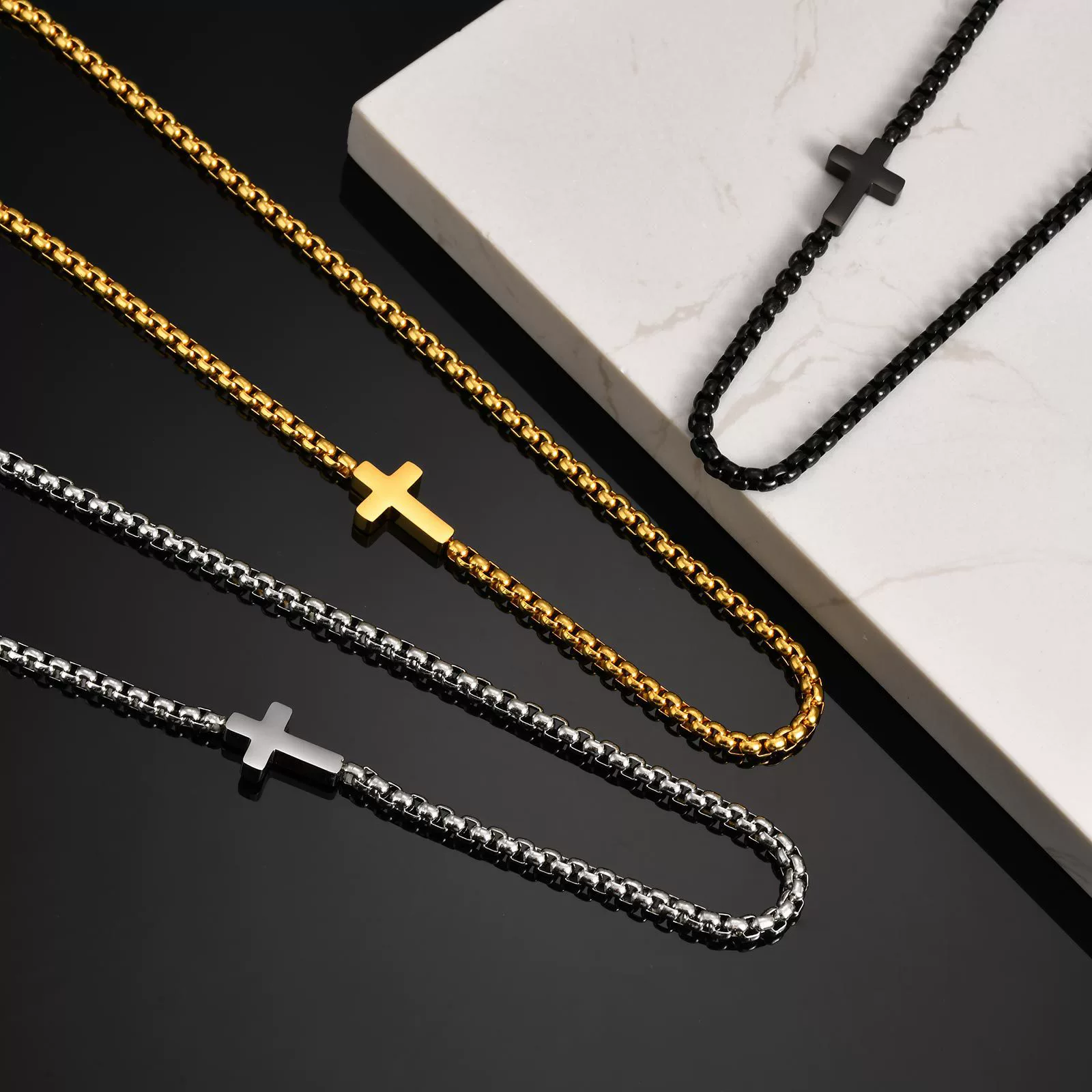 Wholesale Jewelry Casual Style Titanium Steel And Stainless Steel Square Chain Cross Necklace With Electroplating - Image 2