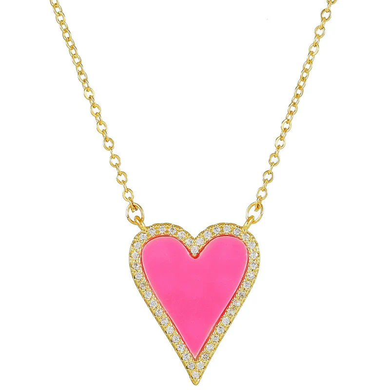 Wholesale Jewelry Classic Heart Brass Plated 18K Gold Zircon Heartshaped Necklace For Women - Image 9