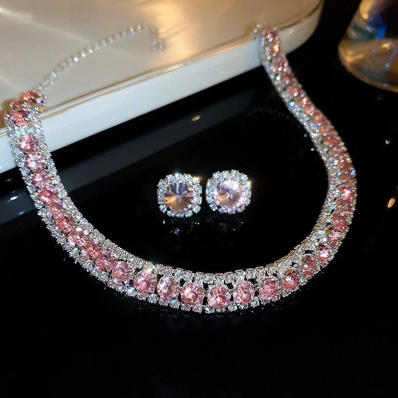 Wholesale Jewelry Copper Alloy Heart Water Drop Bell Shaped Electroplated Highend Women's Earrings And Clavicle Chain Necklace Set - Image 24