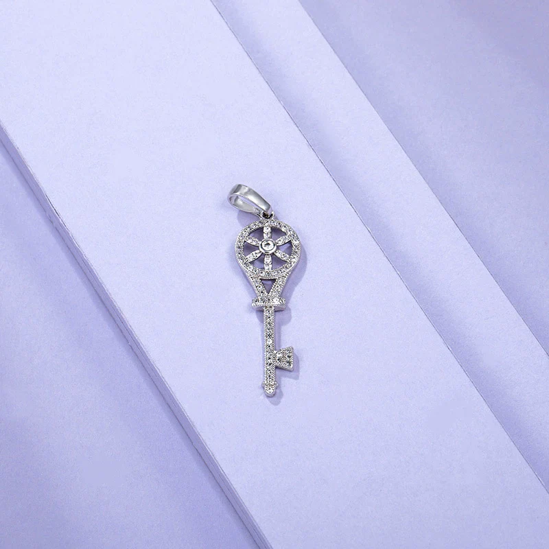 Wholesale Jewelry Copper Alloy Microinlaid Zircon Key Pendant Necklace For Women - Image 2