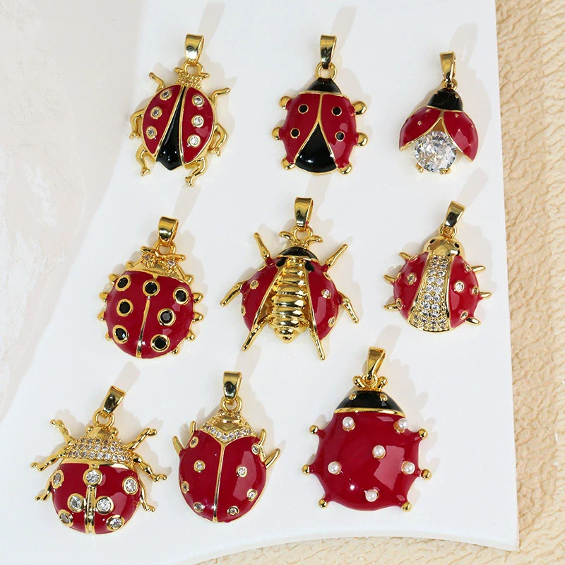 Wholesale Jewelry Copper Cartoon Animal Insect Zirconia Mini Ladybird Pendant - Image 2