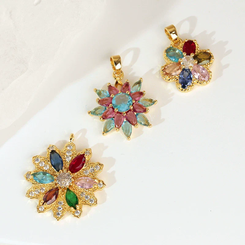 Wholesale Jewelry Copper Flower And Leaf Micropaved Pendant For Women - Image 2