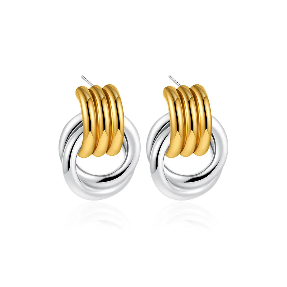 Wholesale Jewelry Copper Geometric Chic Style Electroplating Double Ring Coil Winding Earrings - Image 14