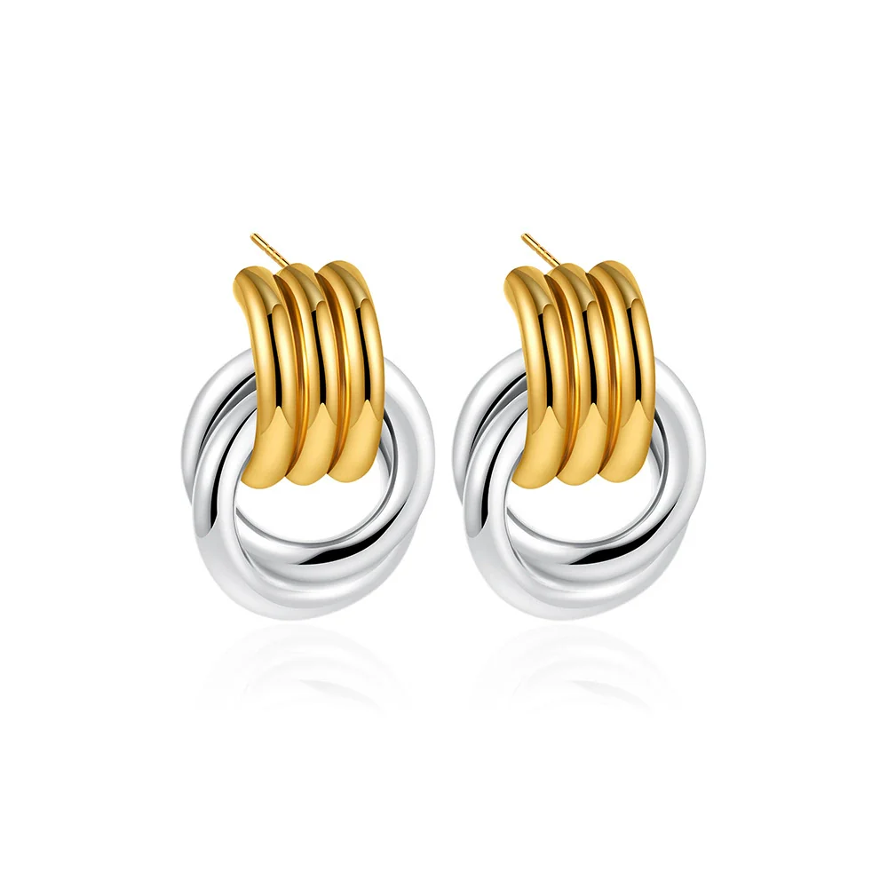 Wholesale Jewelry Copper Geometric Chic Style Electroplating Double Ring Coil Winding Earrings - Image 4