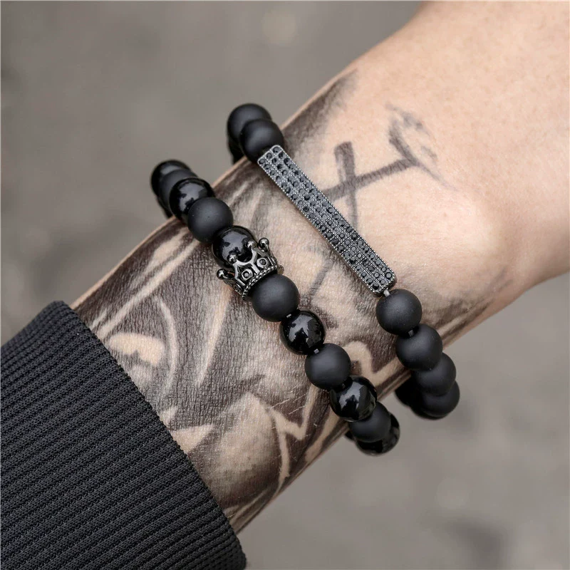 Wholesale Jewelry Copper Geometric Handmade Lava Stone Mixed Crown Elastic Bracelet Suit - Image 15