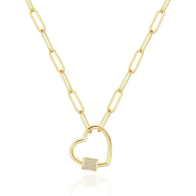Wholesale Jewelry Copper Heartshaped Geometric Zircon Electroplated Necklace - Image 5