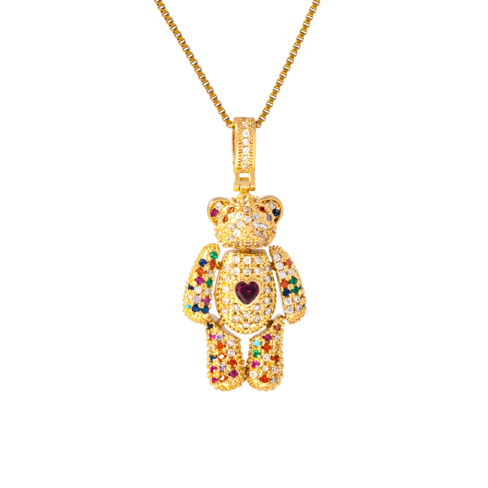 Wholesale Jewelry Copper Inlaid Zircon Heart Bear Pendant Electroplated Necklace With Animal Pattern