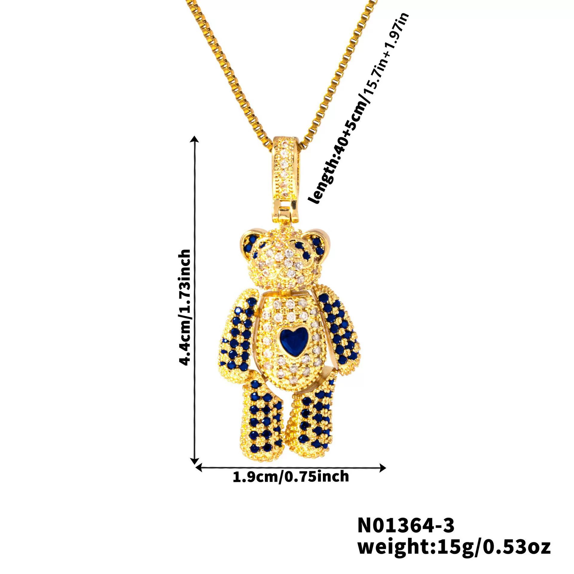 Wholesale Jewelry Copper Inlaid Zircon Heart Bear Pendant Electroplated Necklace With Animal Pattern - Image 8