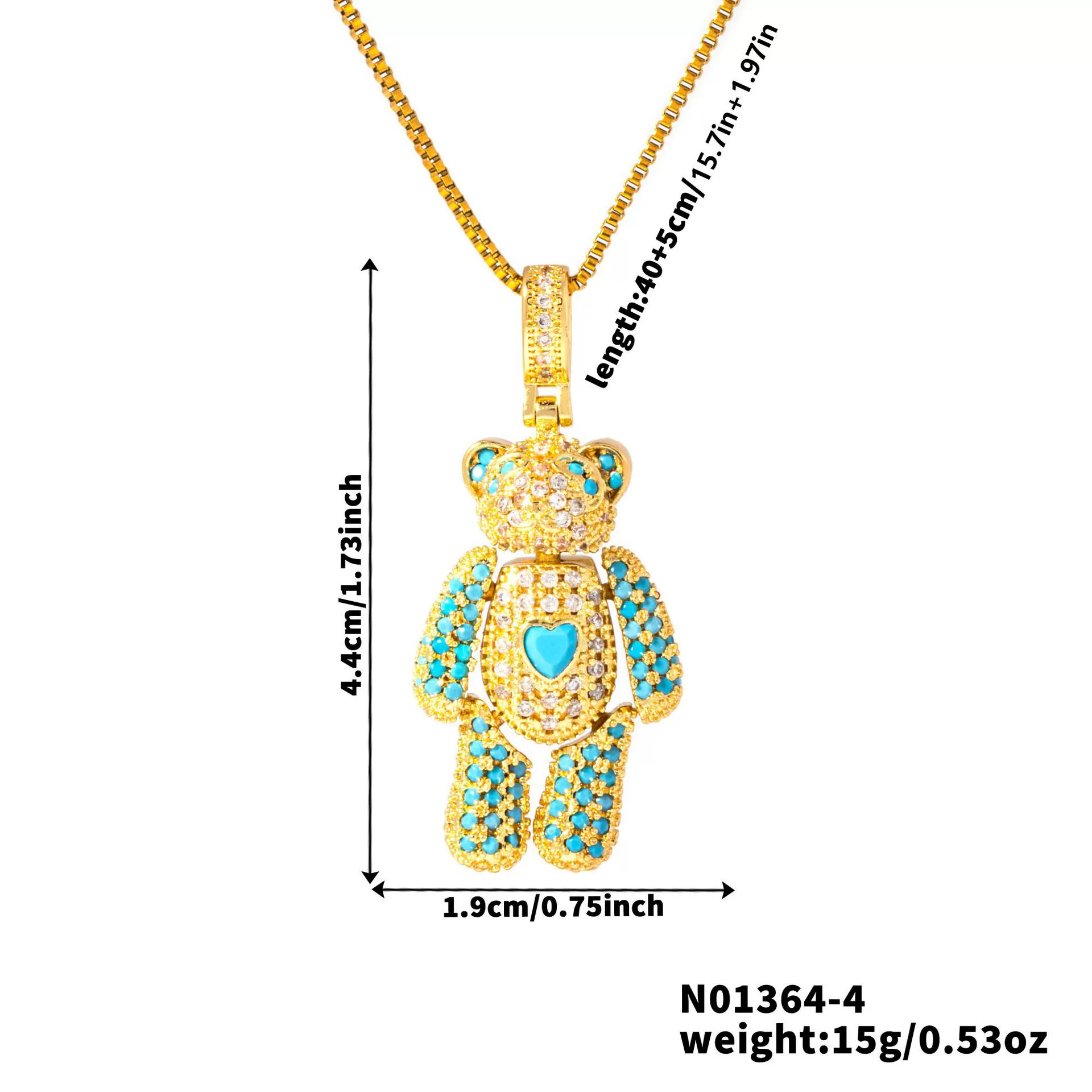 Wholesale Jewelry Copper Inlaid Zircon Heart Bear Pendant Electroplated Necklace With Animal Pattern - Image 9