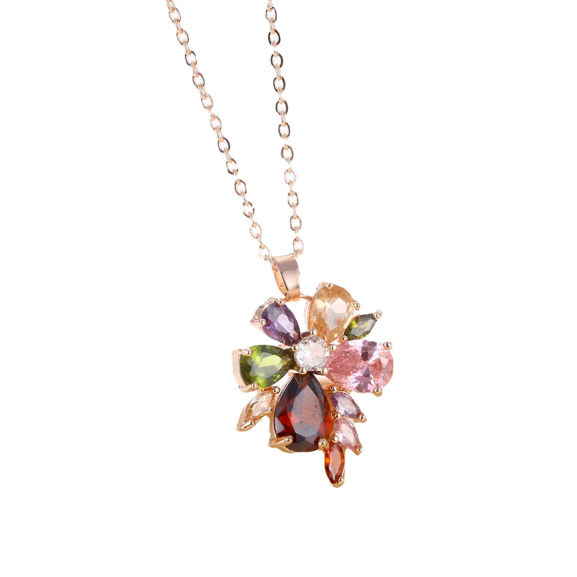 Wholesale Jewelry Copper Inlaid Zircon Minimalist Flowers Style Ochain Women's Necklace - Image 5