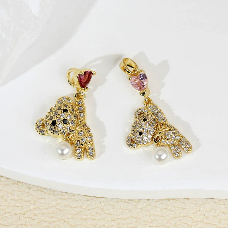 Wholesale Jewelry Copper Plated Real Gold Animal Love Bear Pendant Necklace And Earrings Accessories For Women - Image 3