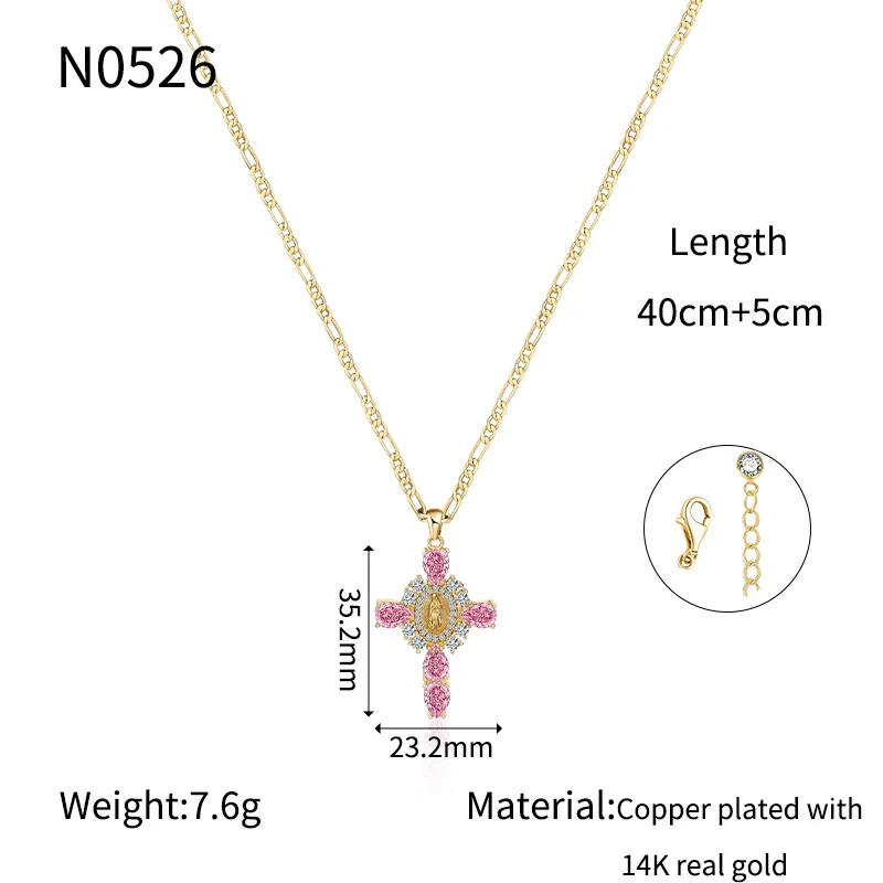 Wholesale Jewelry Copper Plated Real Gold Figaro Pendant Cross Necklace Retro Palace Style - Image 6
