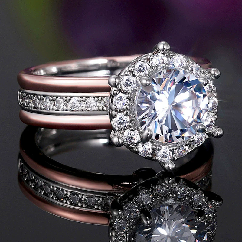 Wholesale Jewelry Copper Twocolor Zircon Engagement Ring Geometric Style - Image 4