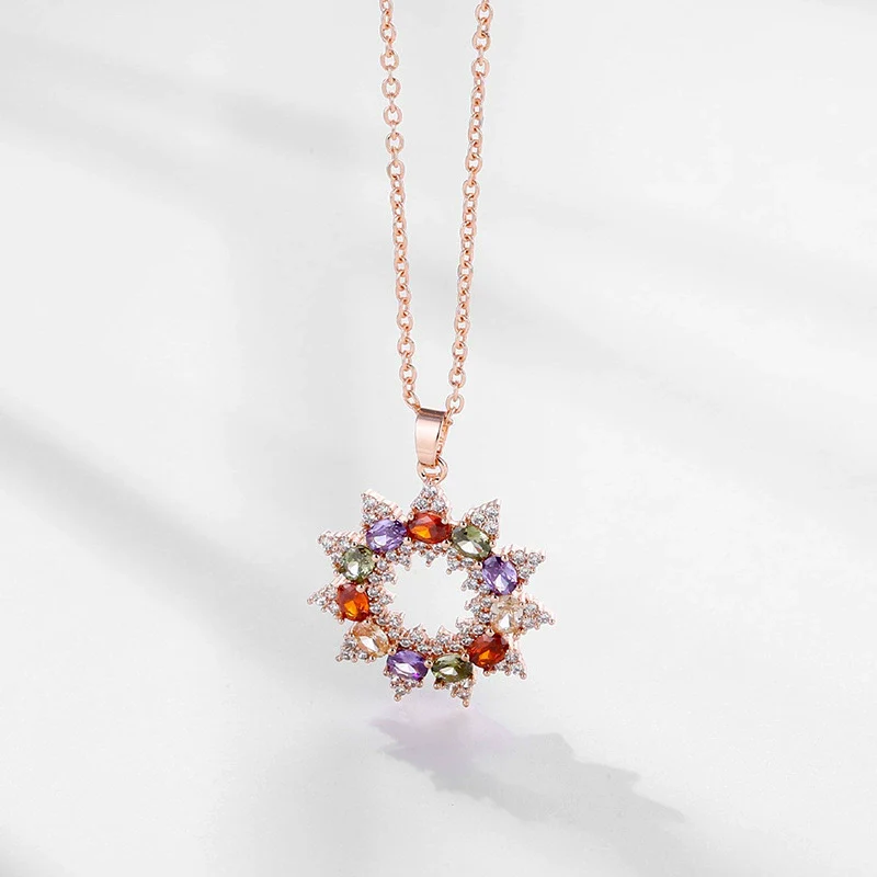 Wholesale Jewelry Copper Zircon Women's Natural Flower Pendant Ochain Necklace