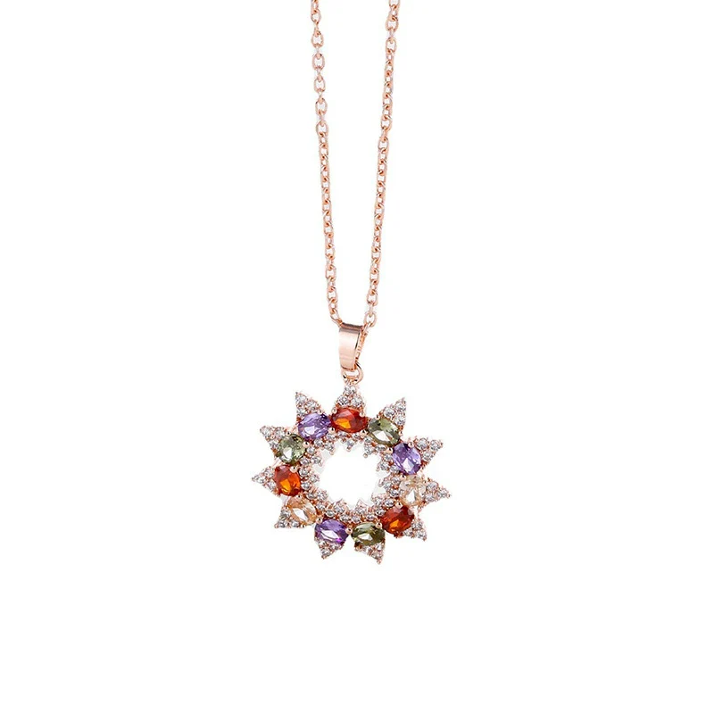 Wholesale Jewelry Copper Zircon Women's Natural Flower Pendant Ochain Necklace - Image 5